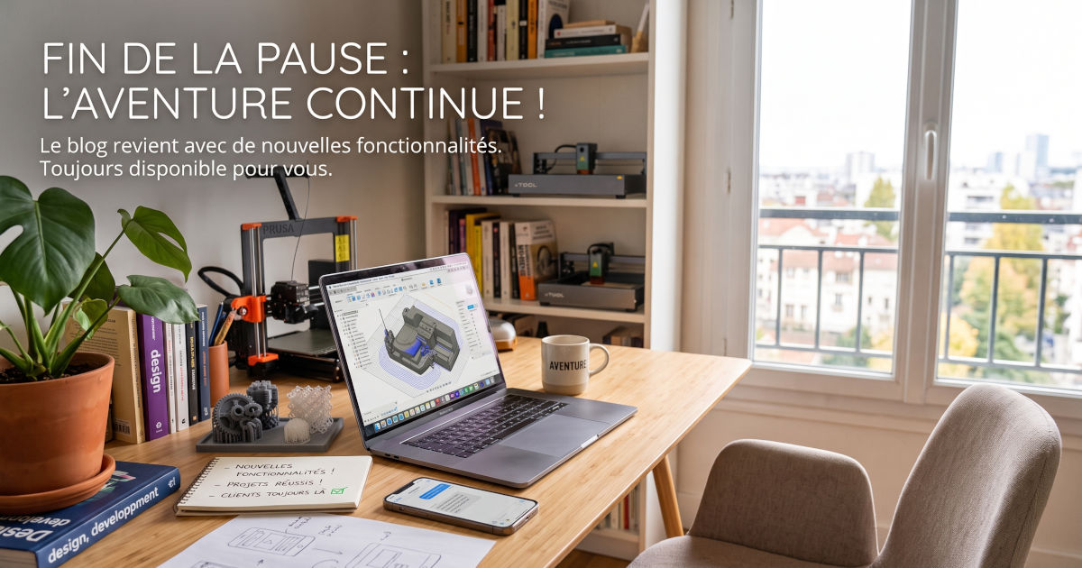 bureau de travail, avec ordinateur, imprimante 3d et livres